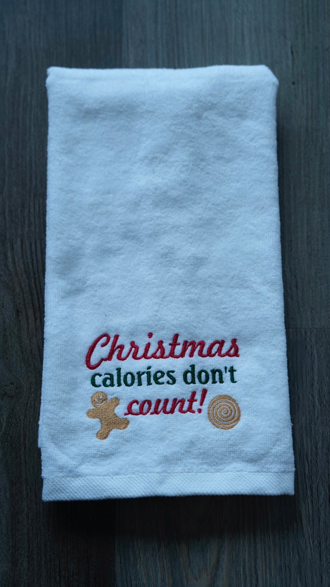 Embroidered Christmas Calories Kitchen Hand Towel 16"x26"