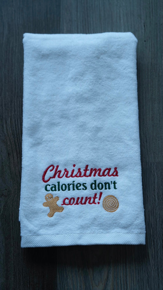Embroidered Christmas Calories Kitchen Hand Towel 16"x26"