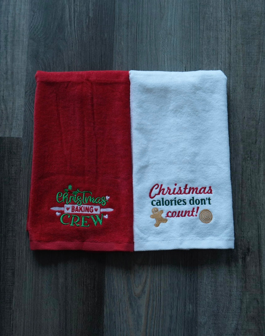 Embroidered Christmas Calories Kitchen Hand Towel 16"x26"